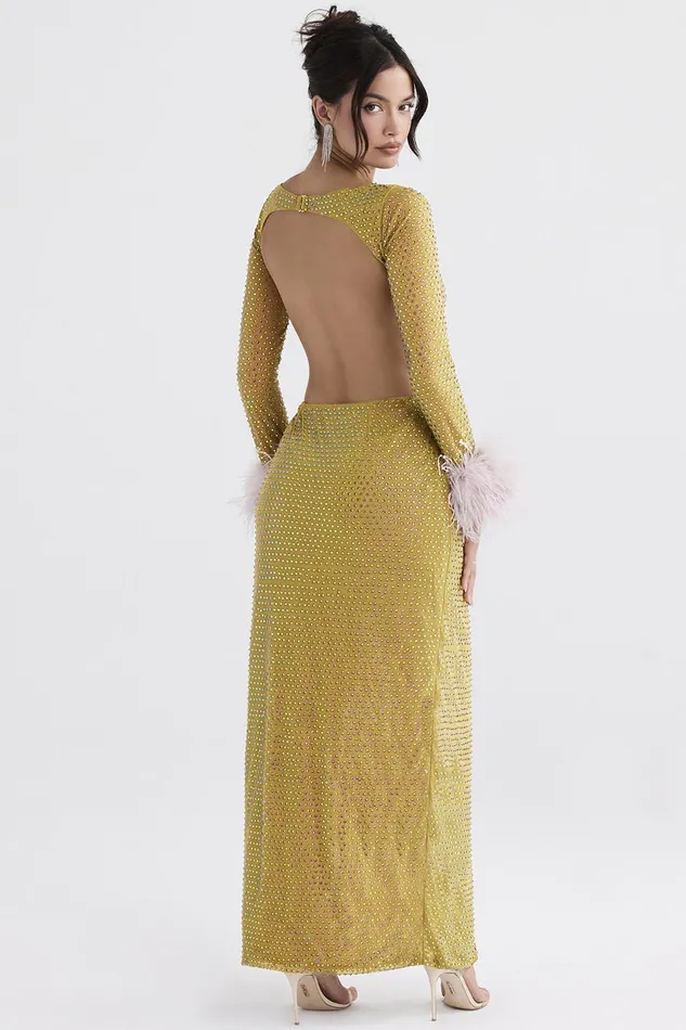 House Of CB GinaChartreuse Crystallised Maxi Dress 8211 SALE Chartreuse Women Maxi Dresses