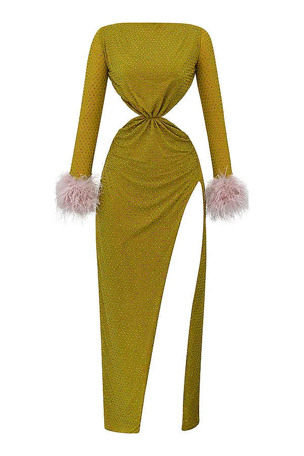 House Of CB GinaChartreuse Crystallised Maxi Dress 8211 SALE Chartreuse Women Maxi Dresses