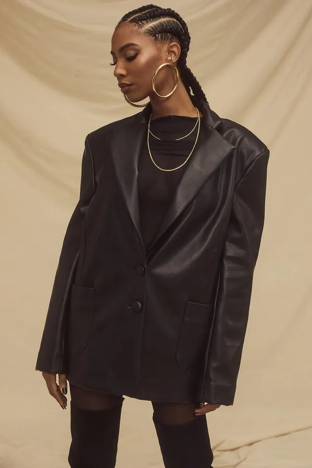House Of CB HarperBlack Vegan Leather Oversized Jacket 8211 SALE Black Women Outerwear