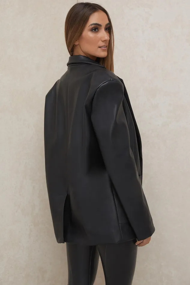 House Of CB HarperBlack Vegan Leather Oversized Jacket 8211 SALE Black Women Outerwear