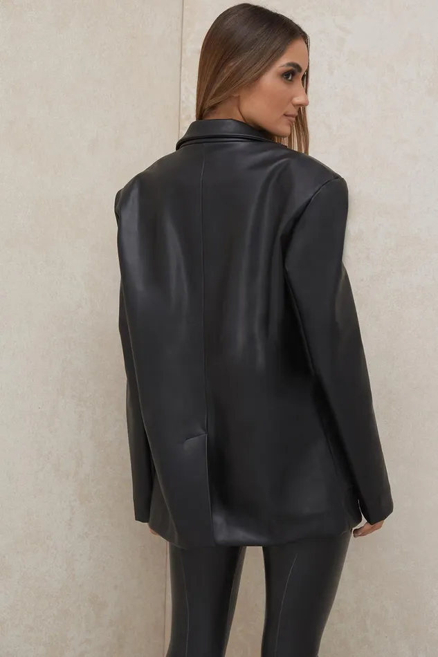 House Of CB HarperBlack Vegan Leather Oversized Jacket 8211 SALE Black Women Outerwear