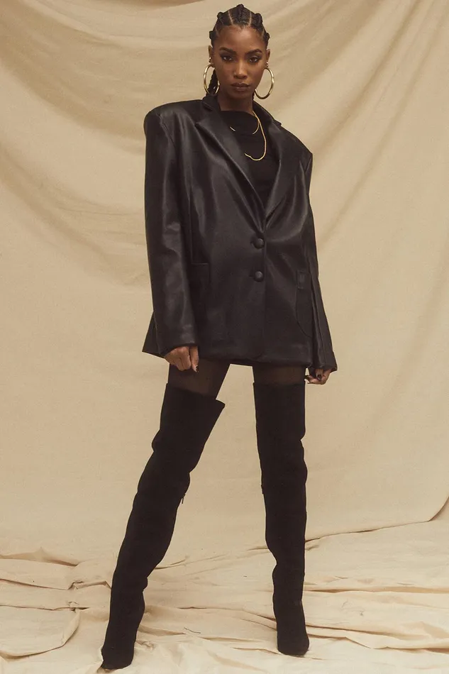 House Of CB HarperBlack Vegan Leather Oversized Jacket 8211 SALE Black Women Outerwear