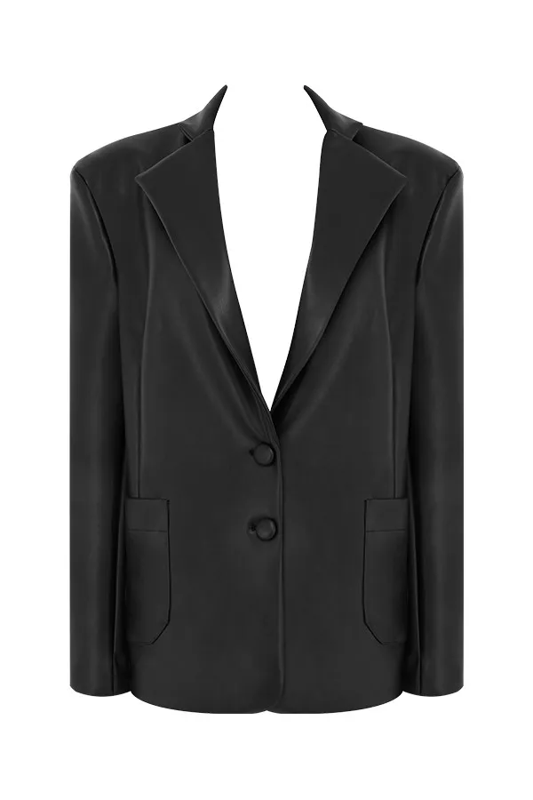 House Of CB HarperBlack Vegan Leather Oversized Jacket 8211 SALE Black Women Outerwear