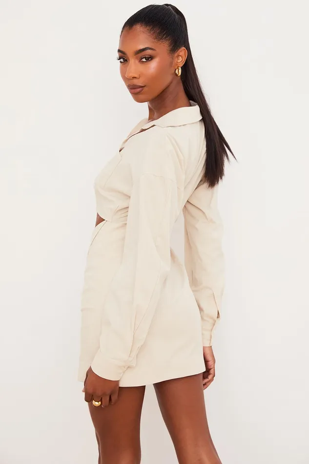 House Of CB JuliettaBeige Linen Cutout Shirt Dress 8211 SALE Beige Women Mini Dresses