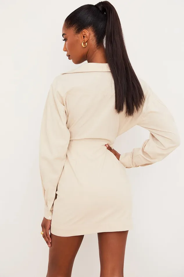 House Of CB JuliettaBeige Linen Cutout Shirt Dress 8211 SALE Beige Women Mini Dresses