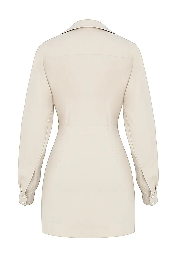 House Of CB JuliettaBeige Linen Cutout Shirt Dress 8211 SALE Beige Women Mini Dresses