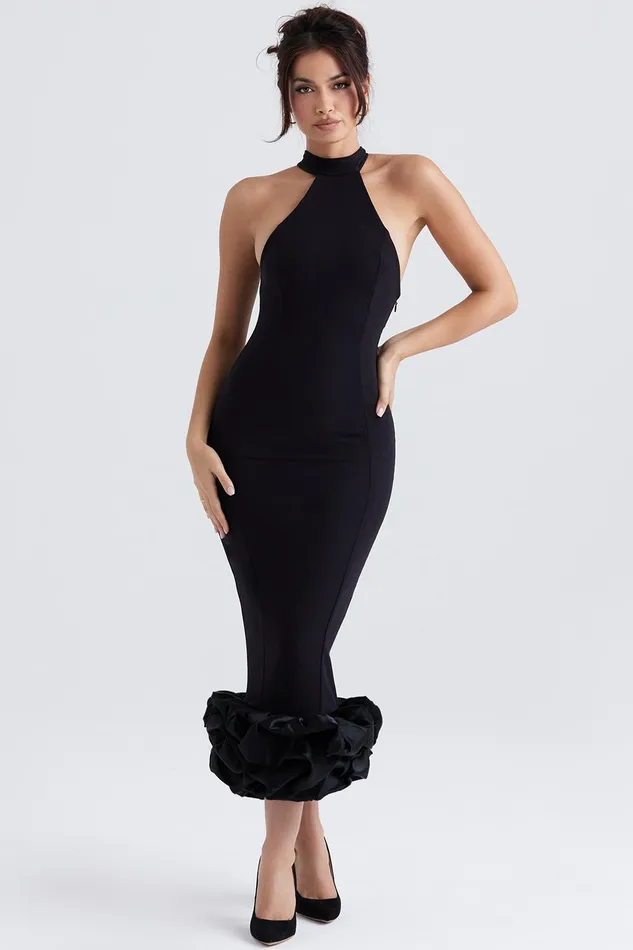 House Of CB JuniperBlack Peplum Midi Dress 8211 SALE Black Women Maxi Dresses