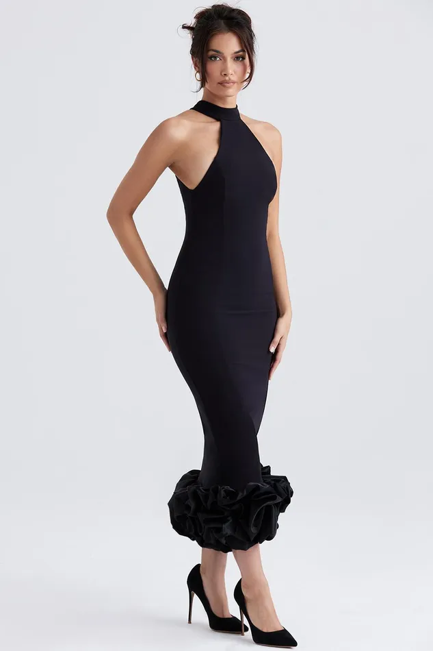 House Of CB JuniperBlack Peplum Midi Dress 8211 SALE Black Women Maxi Dresses