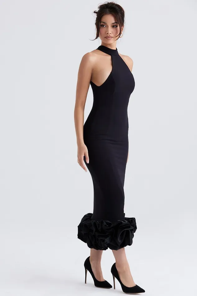 House Of CB JuniperBlack Peplum Midi Dress 8211 SALE Black Women Maxi Dresses