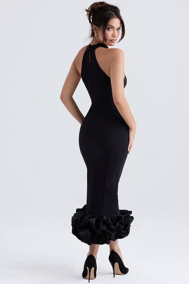 House Of CB JuniperBlack Peplum Midi Dress 8211 SALE Black Women Maxi Dresses