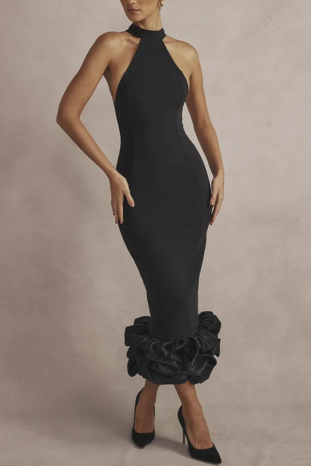 House Of CB JuniperBlack Peplum Midi Dress 8211 SALE Black Women Maxi Dresses