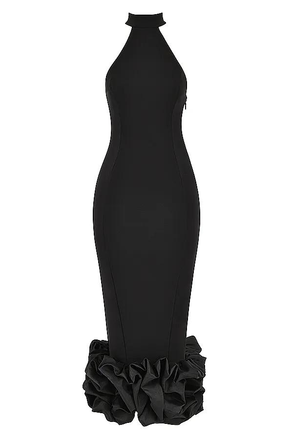 House Of CB JuniperBlack Peplum Midi Dress 8211 SALE Black Women Maxi Dresses