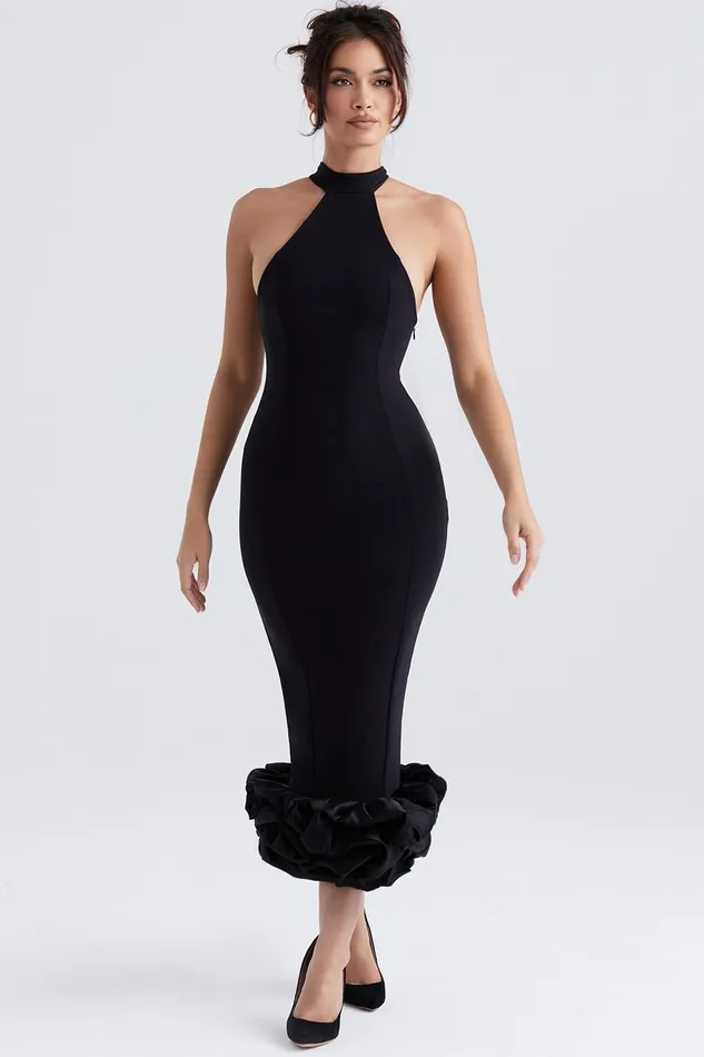 House Of CB JuniperBlack Peplum Midi Dress 8211 SALE Black Women Maxi Dresses