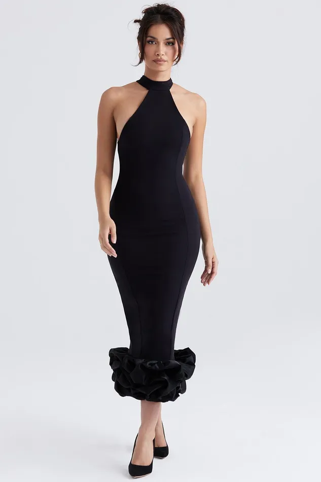 House Of CB JuniperBlack Peplum Midi Dress 8211 SALE Black Women Maxi Dresses