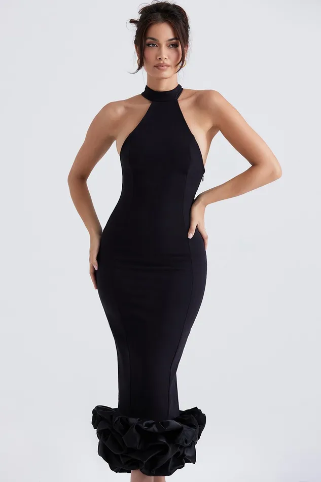 House Of CB JuniperBlack Peplum Midi Dress 8211 SALE Black Women Maxi Dresses