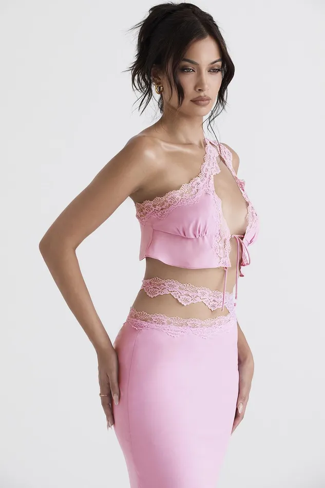 House Of CB LorenaPink Floaty Cropped Top 8211 SALE Pink Women Tops