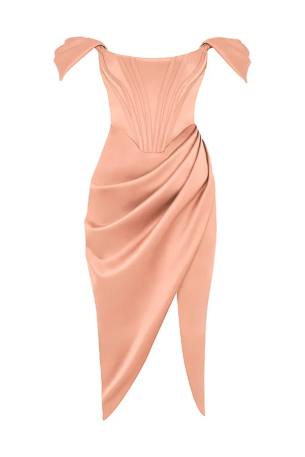 House Of CB LorettaBlush Satin Off Shoulder Dress 8211 SALE Blush Women Strapless Dresses