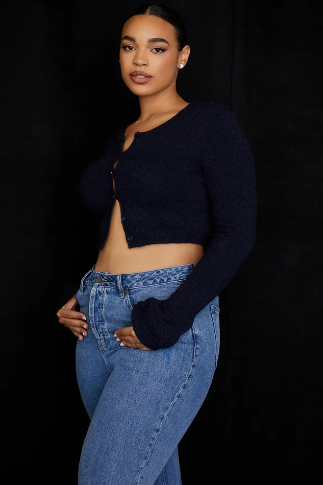House Of CB LulieNavy Fluffy Knit Cropped Cardigan 8211 SALE Navy Women Tops