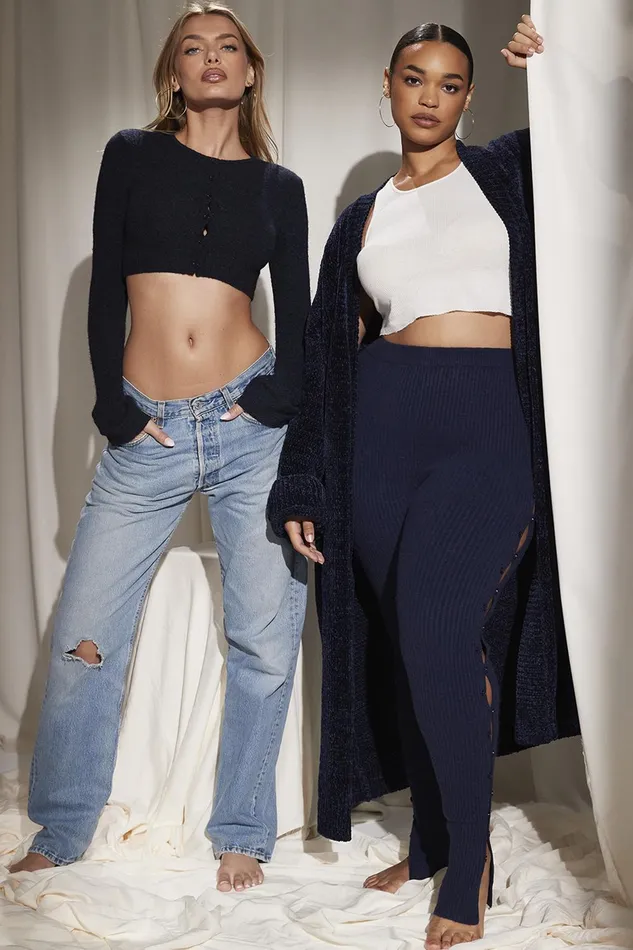 House Of CB LulieNavy Fluffy Knit Cropped Cardigan 8211 SALE Navy Women Tops