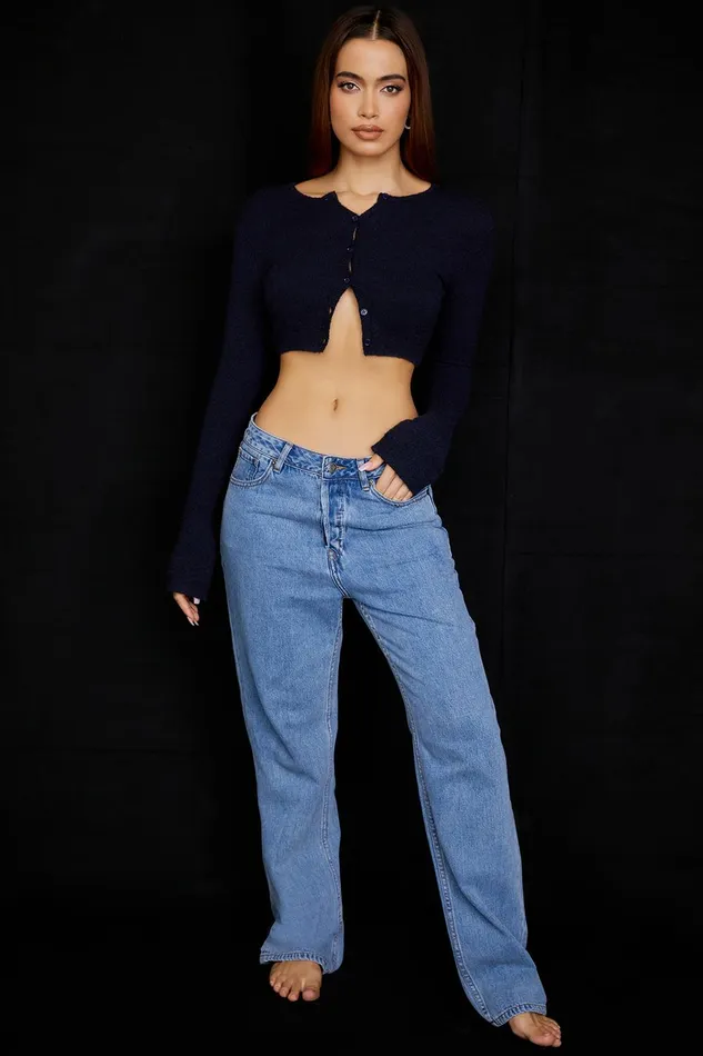 House Of CB LulieNavy Fluffy Knit Cropped Cardigan 8211 SALE Navy Women Tops