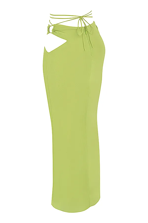 House Of CB MadelineLime Green Georgette Maxi Skirt 8211 SALE Lime Women Skirts