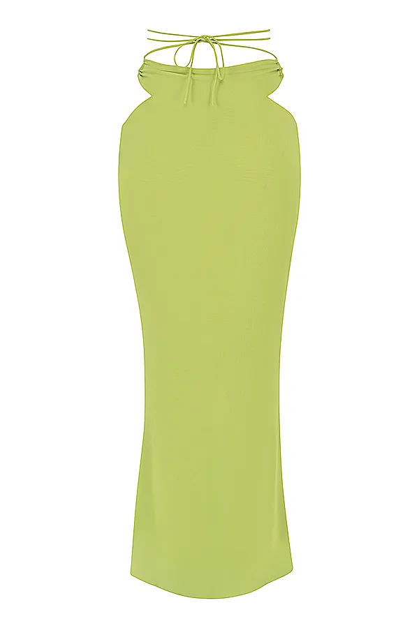 House Of CB MadelineLime Green Georgette Maxi Skirt 8211 SALE Lime Women Skirts