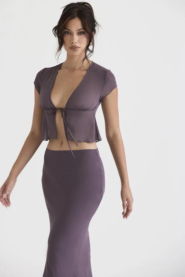 House Of CB MaiaDark Mauve Tie Front Top 8211 SALE Dark Women Tops