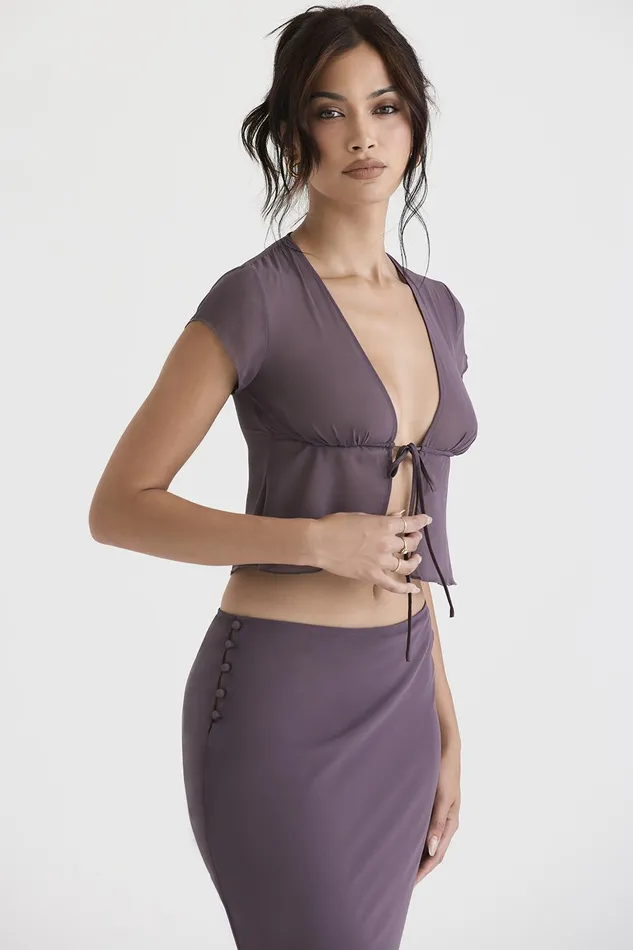 House Of CB MaiaDark Mauve Tie Front Top 8211 SALE Dark Women Tops