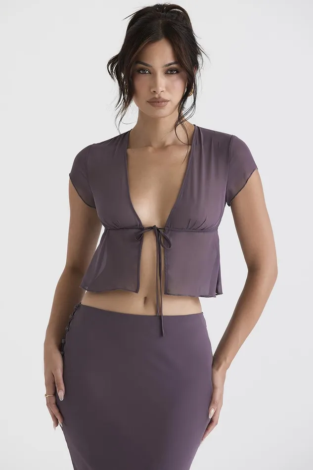 House Of CB MaiaDark Mauve Tie Front Top 8211 SALE Dark Women Tops