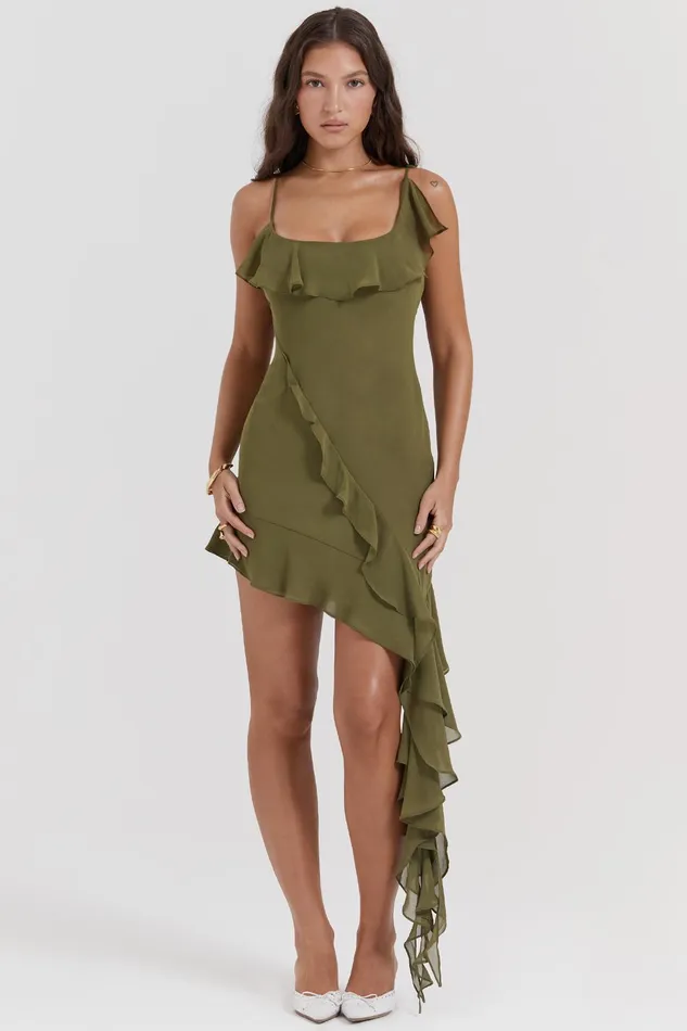 House Of CB MarciaOlive Ruffle Mini Dress Olive Women Mini Dresses