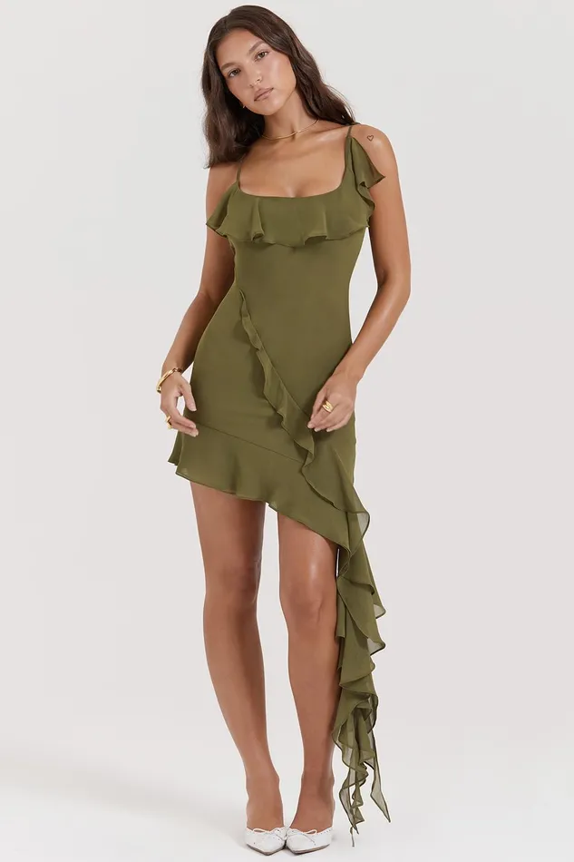 House Of CB MarciaOlive Ruffle Mini Dress Olive Women Mini Dresses