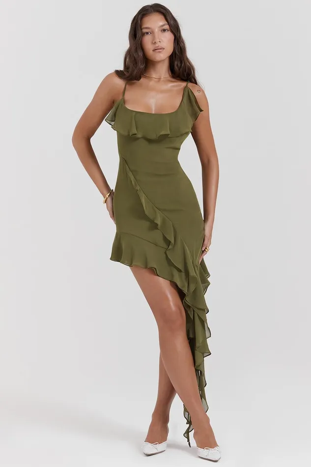 House Of CB MarciaOlive Ruffle Mini Dress Olive Women Mini Dresses