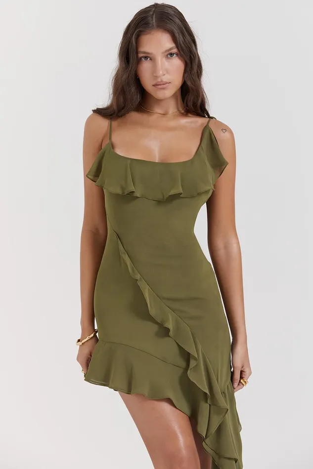 House Of CB MarciaOlive Ruffle Mini Dress Olive Women Mini Dresses