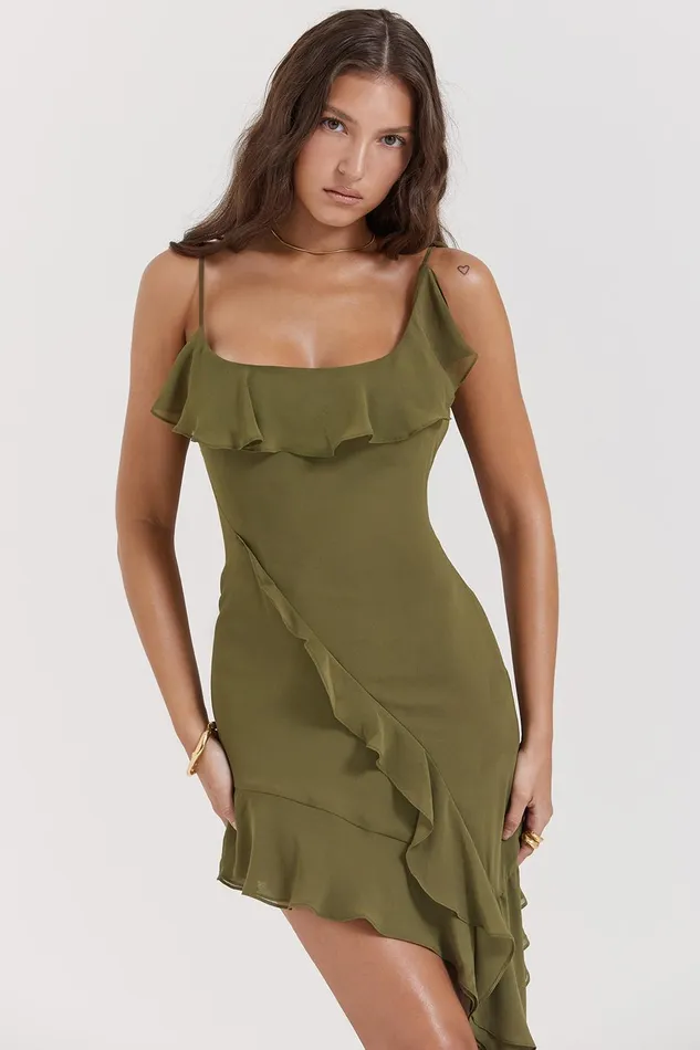 House Of CB MarciaOlive Ruffle Mini Dress Olive Women Mini Dresses