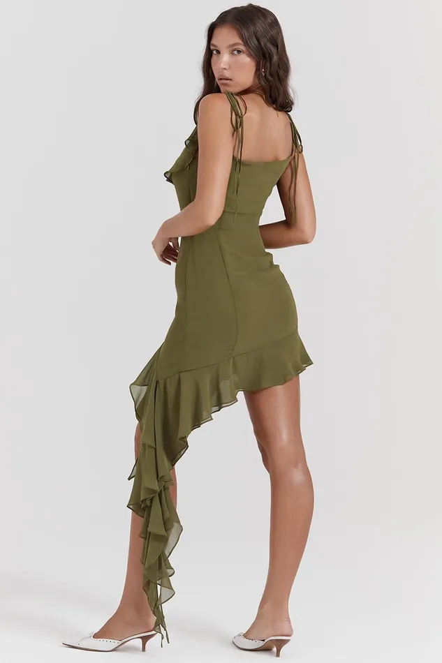 House Of CB MarciaOlive Ruffle Mini Dress Olive Women Mini Dresses