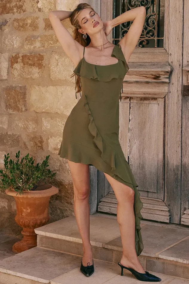 House Of CB MarciaOlive Ruffle Mini Dress Olive Women Mini Dresses
