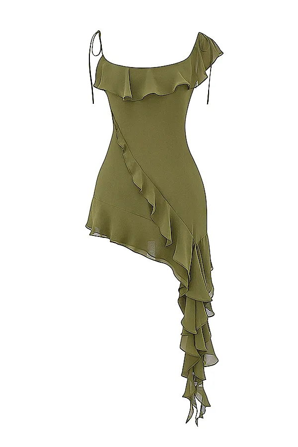 House Of CB MarciaOlive Ruffle Mini Dress Olive Women Mini Dresses