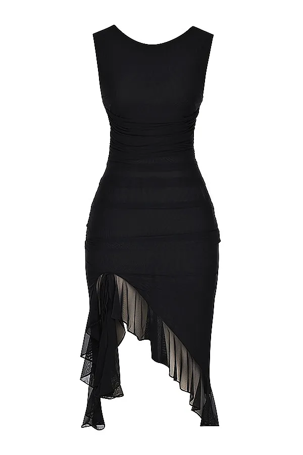House Of CB Mistress Rocks Black Ruffle Midi Dress Women Bodycon Dresses