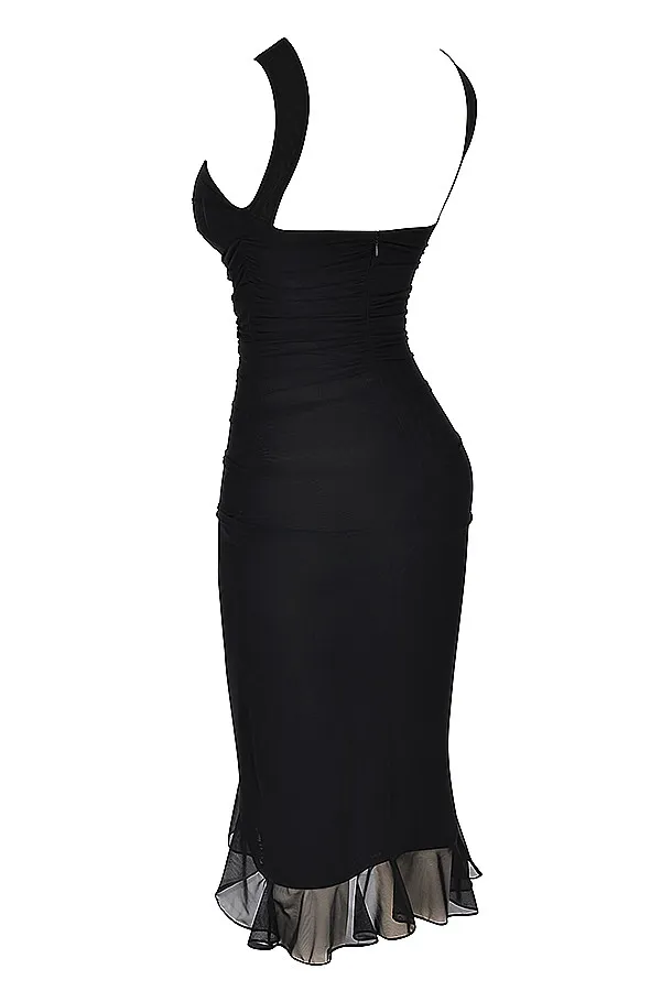 House Of CB Mistress Rocks Black Ruffle Midi Dress Women Bodycon Dresses