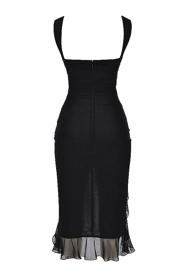 House Of CB Mistress Rocks Black Ruffle Midi Dress Women Bodycon Dresses