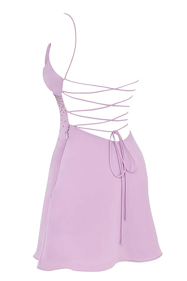 House Of CB Mistress Rocks Lilac Crystal Embellished Mini Dress Women Mini Dresses