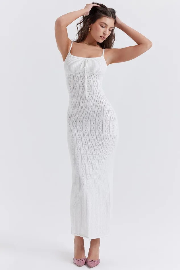 House Of CB MylaWhite Knit Maxi Dress White Women Bodycon Dresses