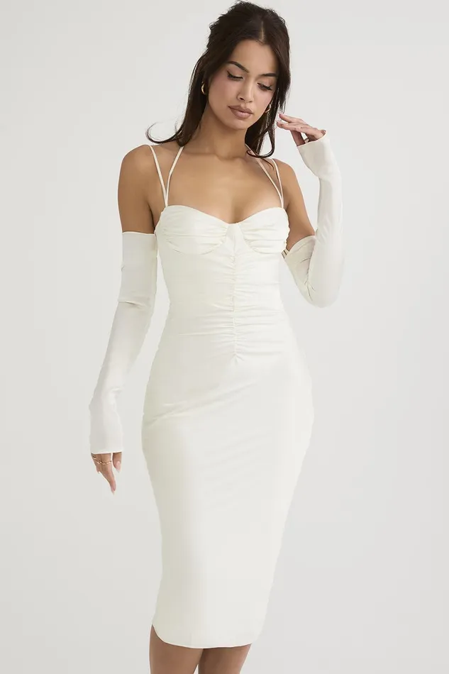 House Of CB NanoushkaIvory Satin Midi Dress 8211 SALE Ivory Women Bodycon Dresses