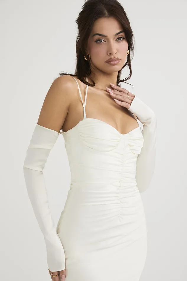 House Of CB NanoushkaIvory Satin Midi Dress 8211 SALE Ivory Women Bodycon Dresses