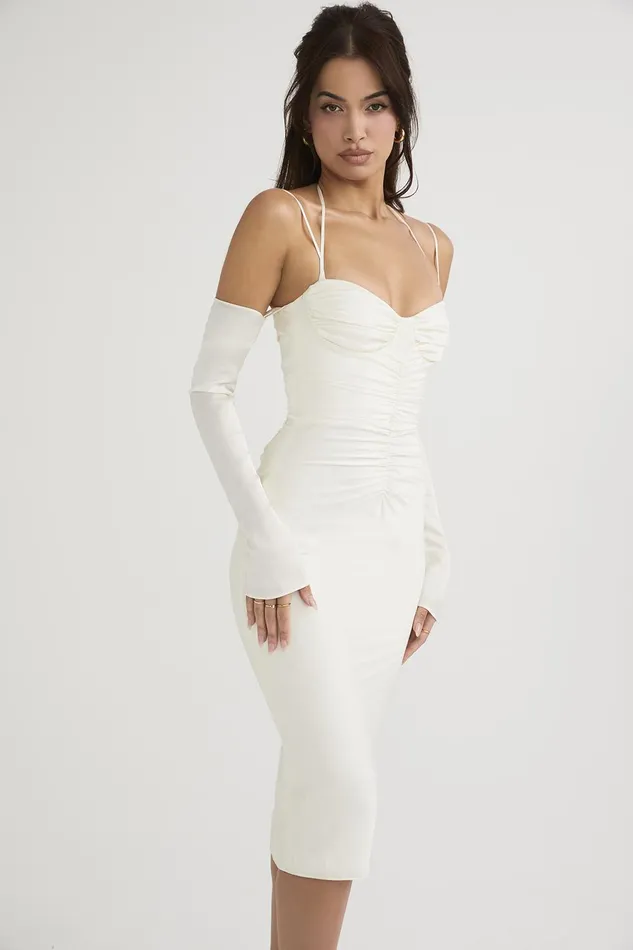 House Of CB NanoushkaIvory Satin Midi Dress 8211 SALE Ivory Women Bodycon Dresses