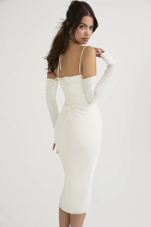 House Of CB NanoushkaIvory Satin Midi Dress 8211 SALE Ivory Women Bodycon Dresses