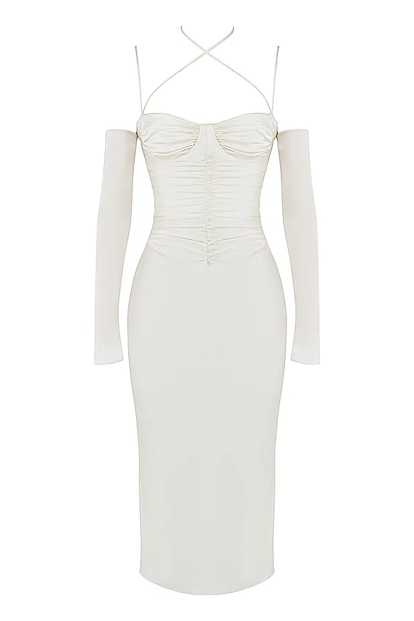 House Of CB NanoushkaIvory Satin Midi Dress 8211 SALE Ivory Women Bodycon Dresses