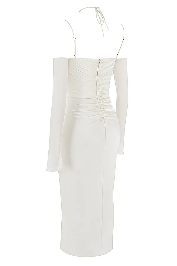 House Of CB NanoushkaIvory Satin Midi Dress 8211 SALE Ivory Women Bodycon Dresses