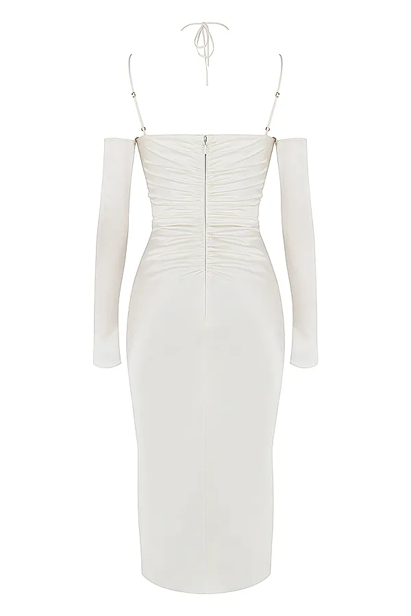 House Of CB NanoushkaIvory Satin Midi Dress 8211 SALE Ivory Women Bodycon Dresses