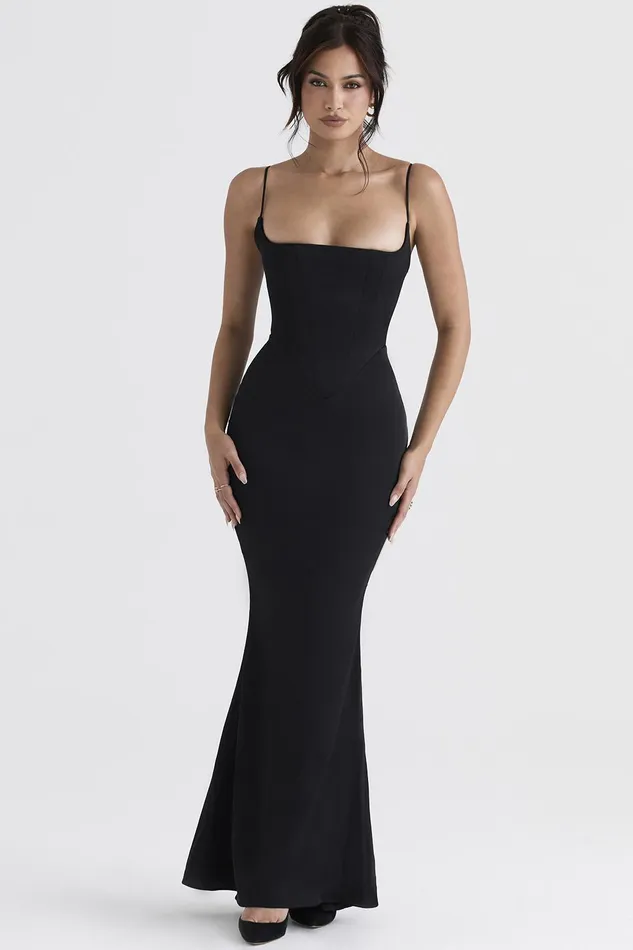 House Of CB OlivetteBlack Satin Corset Maxi Dress Black Women Bodycon Dresses